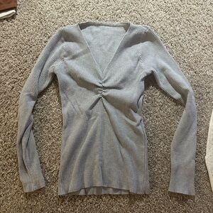 Gray Ribbed Long Sleeve Top